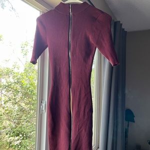 Burgundy fitted zip sweater dress